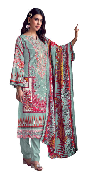 DRAVINAM Trends Women's Unstitched Salwar Suit Dress Material - Cotton Digital Printed Organza Embroidered Kameez II Unstitch Bottoms II Cotton Dupatta