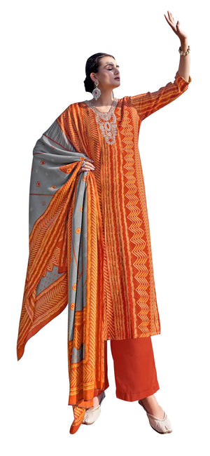 DRAVINAM Trends Women's Pure Pashmina Printed and Embroidered Suit Dress Material with Pure Pashmina Dobby Printed Shawl
