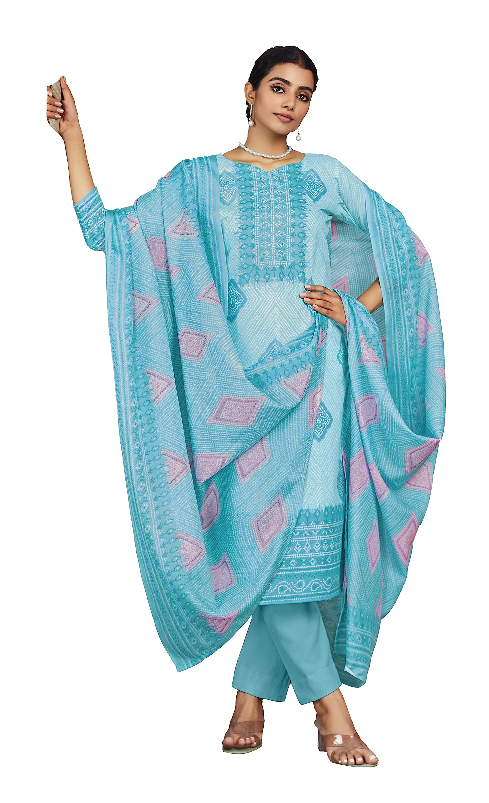 Unstitched Print Cotton Salwar Suit Dress Materials with Dupatta