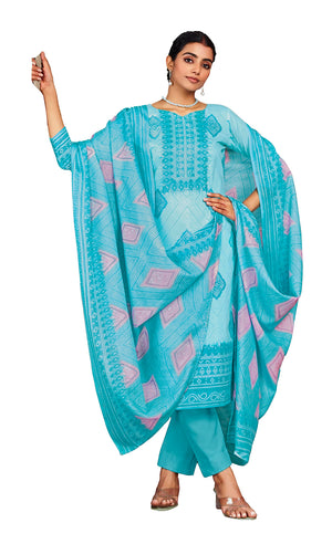 Unstitched Print Cotton Salwar Suit Dress Materials with Dupatta