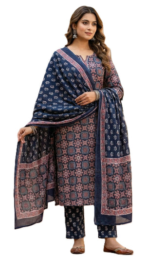 DRAVINAM Trends Jaipuri Print Cambric Cotton Unstitched Salwar Suit Dress Material for Women with Mulmul Cotton Dupatta