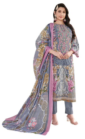 DRAVINAM Trends Unstitched Suit Material Karachi Lawn Cotton Pakistani Digital Printed Embroidered Kameez with Unstitched Bottoms and Cotton Dupatta