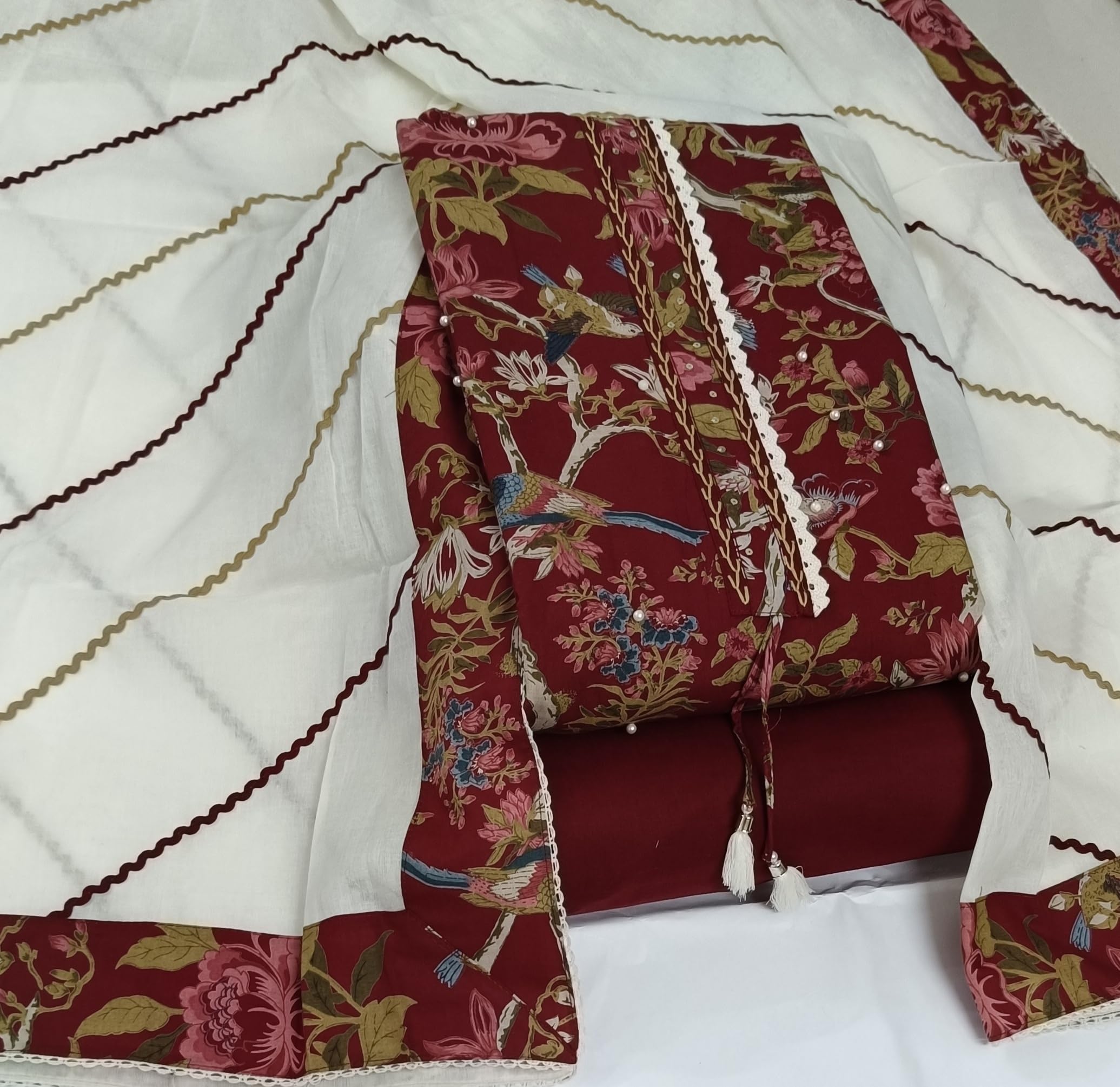 DRAVINAM Trends Women's Floral Printed Premium Cotton Suit Material with Fancy Cotton Dupatta