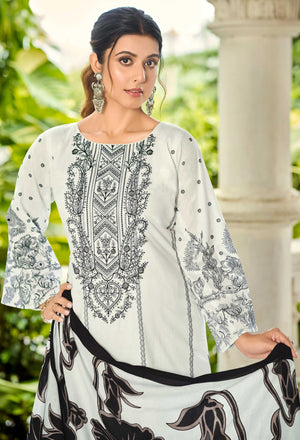 DRAVINAM Trends Unstitched Pure Lawn Cotton Pakistani Embroidered Suit Dress Material with Unstitched Bottoms and Cotton Dupatta