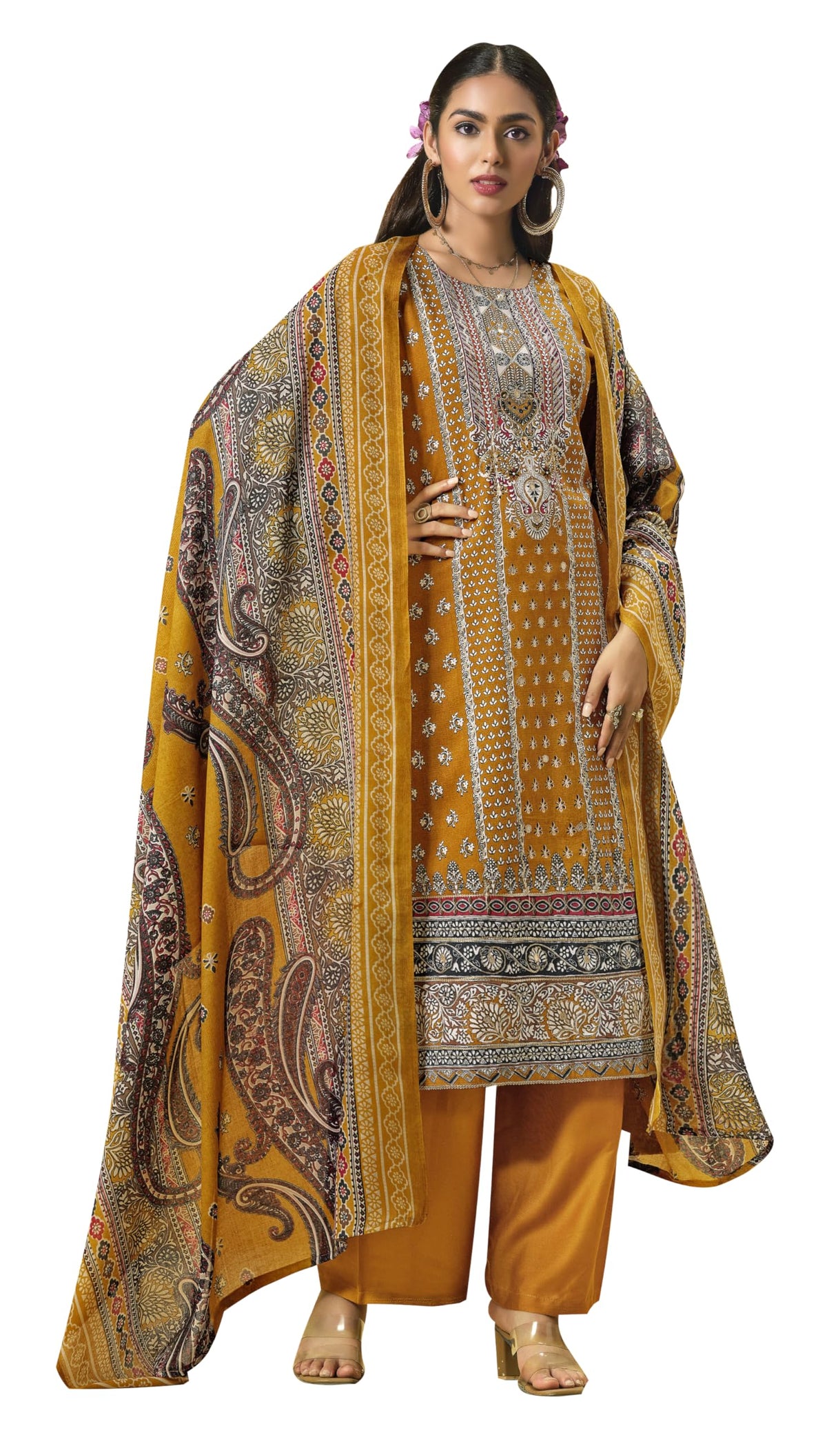 DRAVINAM Trends Women's Unstitched Salwar Suit Dress Material - Cotton Digital Printed Organza Embroidered Kameez II Unstitch Bottoms II Cotton Dupatta