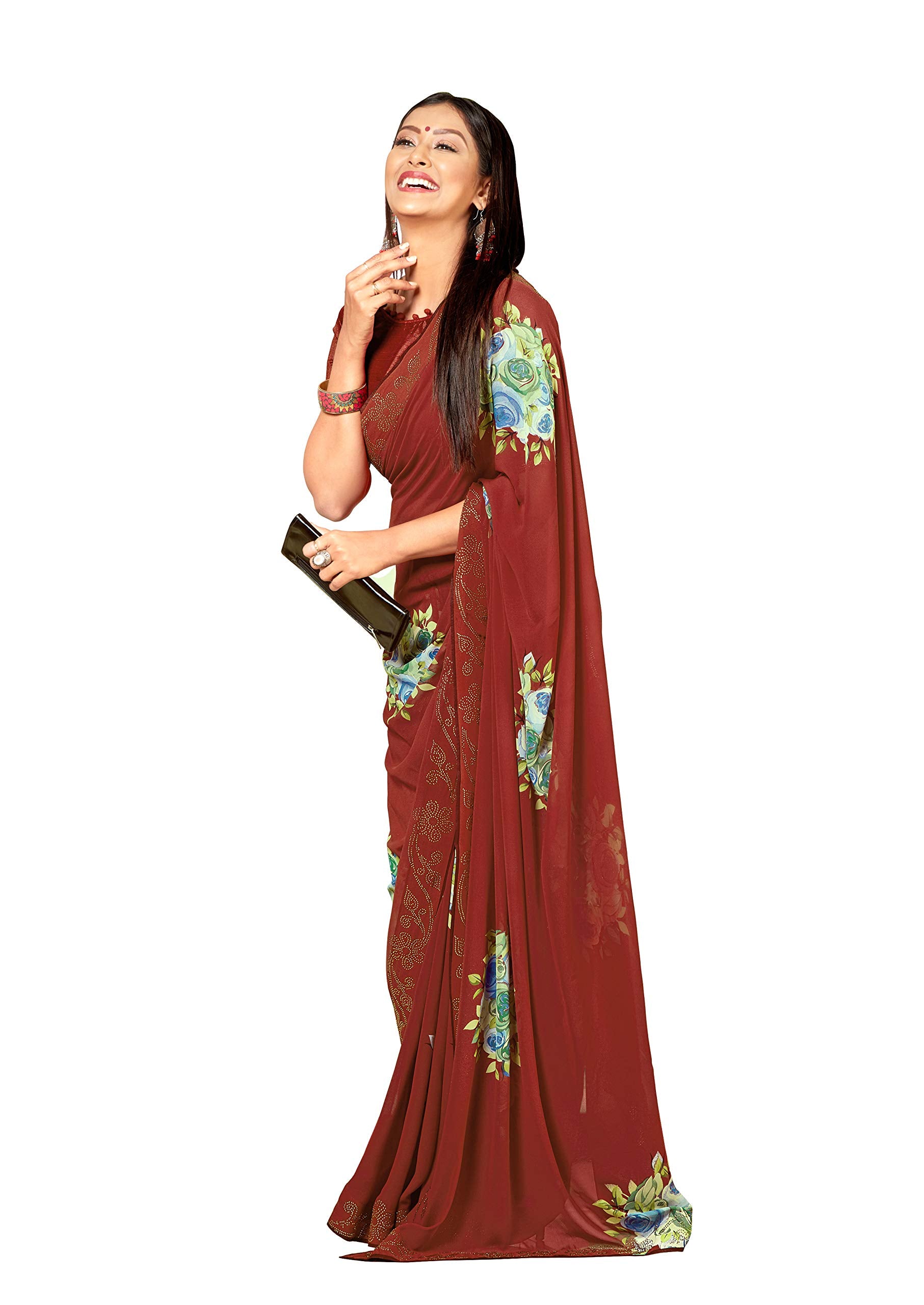 DRAVINAM Trends Women's Georgette Saree With Unstitched Blouse Piece (SareeT_5_Mehndi Green)