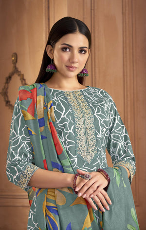 DRAVINAM Trends Women's Unstitched Premium Cotton Printed Embroidered Suit Material