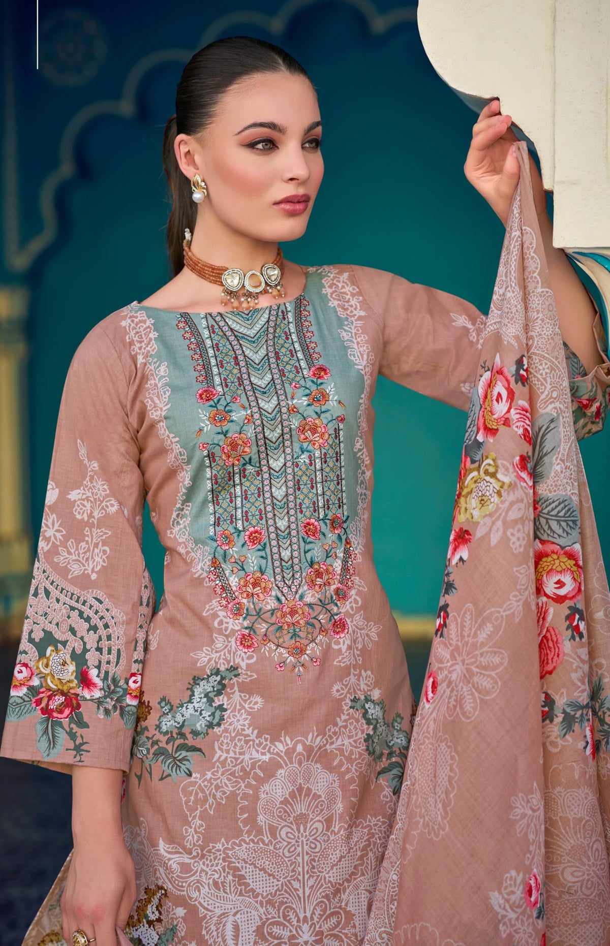 DRAVINAM Trends Women's Unstitched Salwar Suit Dress Material - Cotton Digital Printed Organza Embroidered Kameez II Unstitch Bottoms II Cotton Dupatta