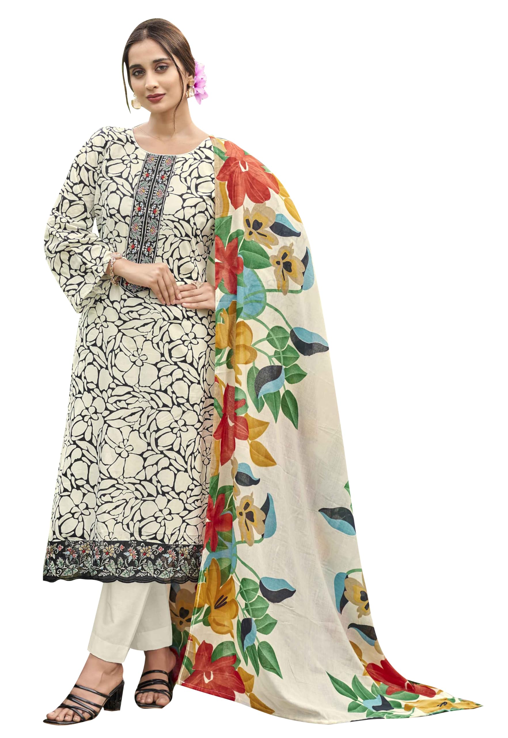 DRAVINAM Trends Kurti 2.50 mtrs, PURE COTTON DYED (2.7 m),PURE LAWN MULMUL DIGITAL PRINT COTTON DUP (2.25|Mehandi Green