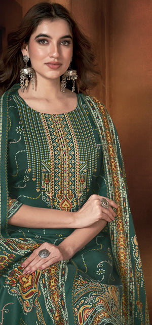 DRAVINAM Trends Women's Printed Woolen Pashmina Unstitch Salwar Suit Dress Material with Digital Woolen Warm Shawl Dupatta