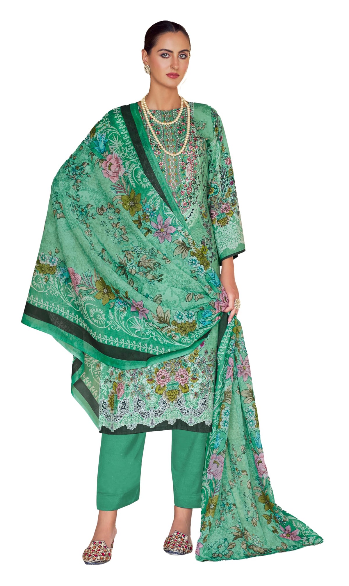 DRAVINAM Trends Unstitched Pakistani Embroidered Pure Cotton Salwar Suit Dress Materials with Cotton Dupatta