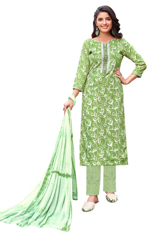 DRAVINAM Trends Women's Cotton Print Unstitched Suit Set (Grey)