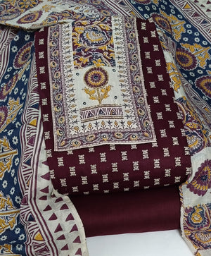 DRAVINAM Trends Women's Cambric Cotton Dress Material | Unstitch Kalamkari Printed Suit Set with Cotton Dupatta
