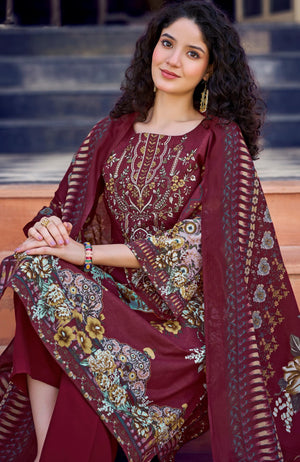 Women’s Dress Set | Pure Cotton with Print & Heavy Embroidery (2.5m), Mal Mal Dupatta (2.3m), Bottom (3m) | Available in Unstitched & Stitched Options (BLUE, XL - 42 Inch, Stitched)