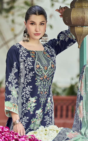 DRAVINAM Trends Women's Unstitched Premium Cotton Suit Material - Soft Cotton Digital Printed Embroidered Kameez II Unstitch Bottoms II Cotton Malmal Printed Dupatta