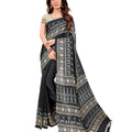 DRAVINAM Trends Women's Soft Printed Mul Mul Satin Saree with Blouse Piece (Black)