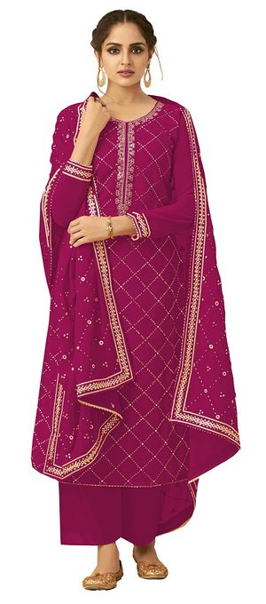 DRAVINAM Trends Women’s Georgette Unstitched Sequence Embroidered Pakistani Salwar Suit FabricDress Material with Zari Embroidery Dupatta (pink)