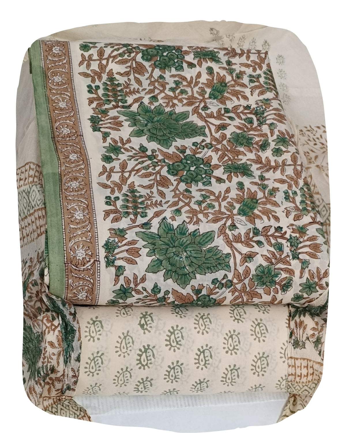 DRAVINAM Trends Hand Block Print Cambric Cotton Unstitched Salwar Suit Set for Women with Pure Chiffon Hand Printed Dupatta