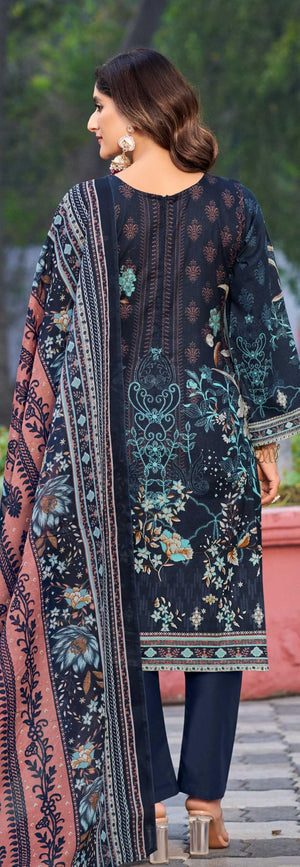 DRAVINAM Trends Lawn Cotton Pakistani Embroidered Suit Dress Material with Unstitched Bottoms and Cotton Dupatta
