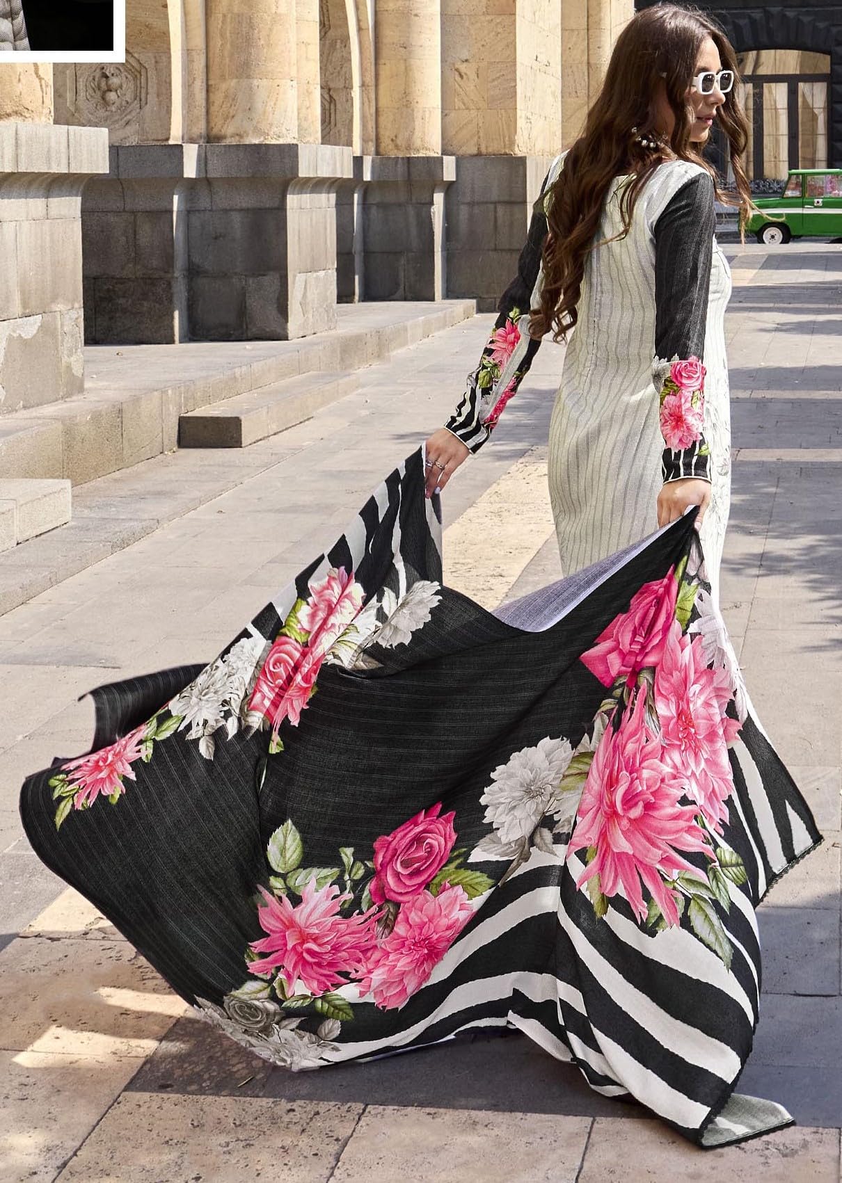 DRAVINAM Trends Women's Digital Printed Twill Wool Pashmina Unstitch Salwar Suit Dress Material with Digital Printed Woolen Warm Shawl Dupatta