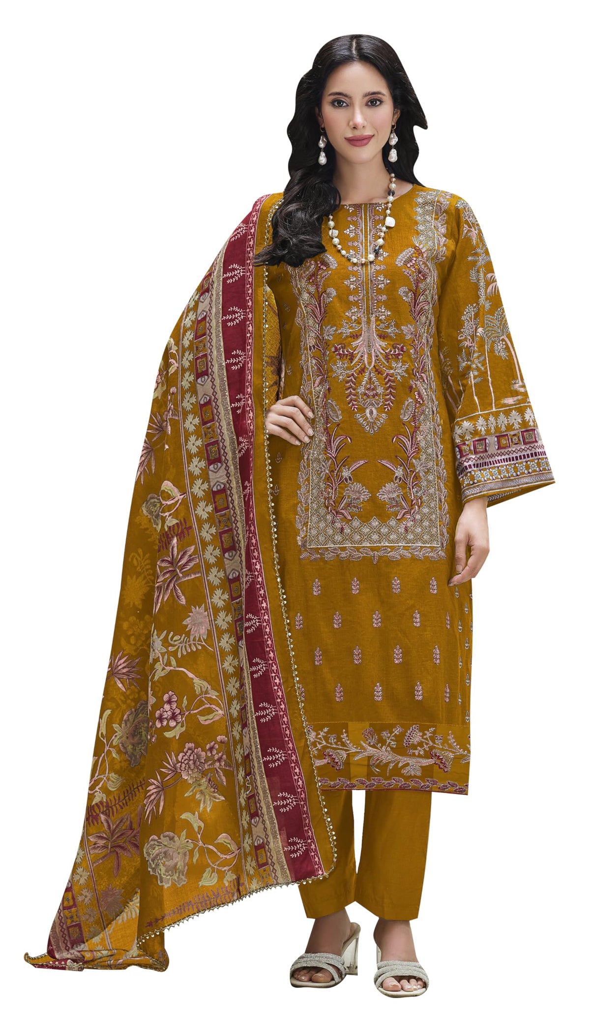 DRAVINAM Trends Women's Unstitched Cotton Salwar Suit Dress Material - Pure Cotton Heavy Embroidered Kameez II Unstitch Bottoms II Mal Mal Dupatta