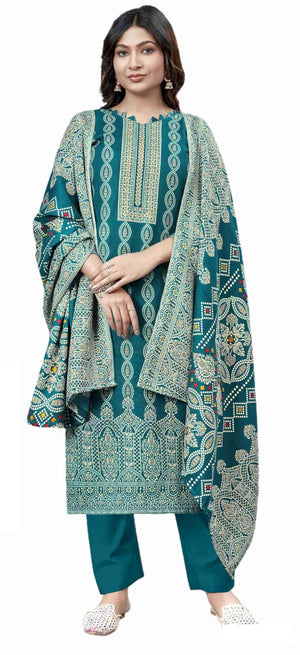 DRAVINAM Trends Heavy Pashmina Spun Digital Style Kani Kashmiri Printed Unstitched Salwar Suit for Women with Siroski Work and Printed Pashmina Shawl Dupatta