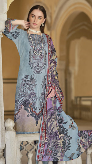 DRAVINAM Trends Women's Unstitched Pakistani Print Embroidered Cotton Salwar Suit Dress Materials with Cotton Printed Dupatta