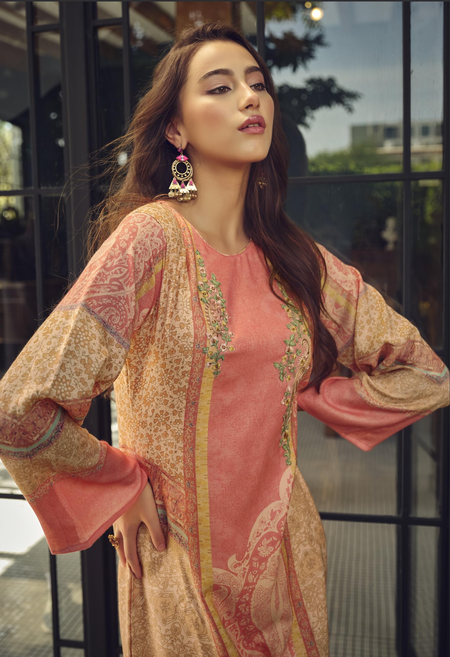 DRAVINAM Trends Women's Viscous Pashmina Digital Printed Fancy Embroidered Salwar Suit Dress Material with Pure Woolen Showl Digital Printed Dupatta