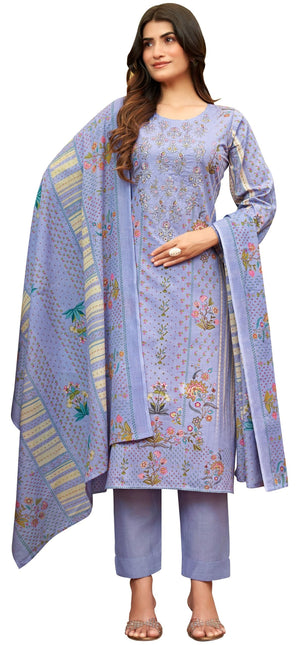 DRAVINAM Trends Women's Unstitched Salwar Suit Dress Material - Cotton Digital Printed Organza Embroidered Kameez II Unstitch Bottoms II Cotton Dupatta
