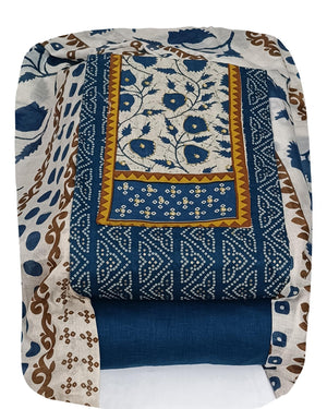DRAVINAM Trends Women's Unstitched Cambric Cotton Dress Material Salwar Suit Set with Dupatta | Geometric Batik Print & Embellished Neckline (Multicolor)