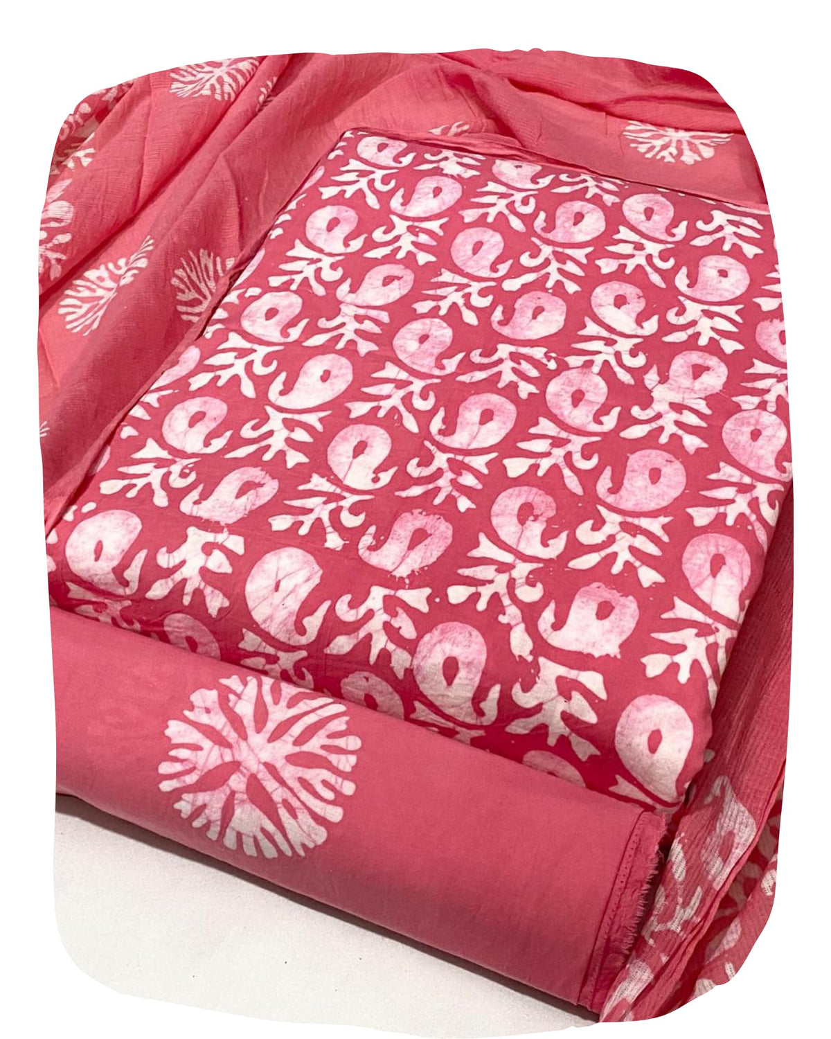 DRAVINAM Trends Unstitched Jaipuri Handmade Wax Batik Print Soft Cotton Dress Material with Dupatta