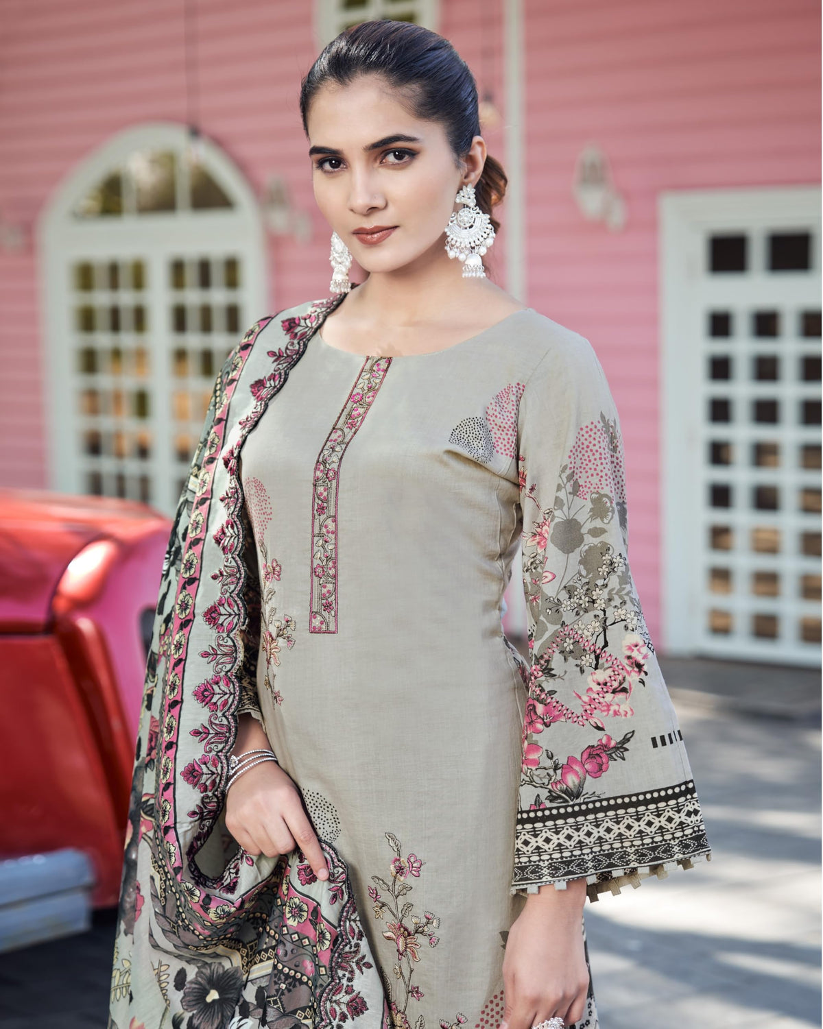 DRAVINAM Trends Women's Unstitched Salwar Suit Dress Material - Cotton Digital Printed Organza Embroidered Kameez II Unstitch Bottoms II Cotton Dupatta