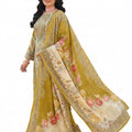 DRAVINAM Trends Women's Unstitched Jam Cotton Embroidered Suit Material - Jam Satin Digital Printed Hand Embroidered Shirt II Cotton Bottoms II Cotton Cutwork Embroidered Dupatta