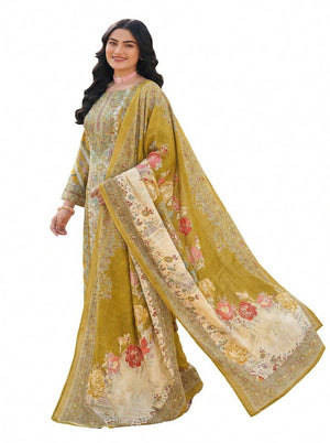 DRAVINAM Trends Women's Unstitched Premium Jam Cotton Embroidered Suit Material with Cotton Cutwork Dupatta