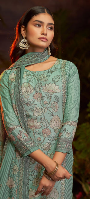 DRAVINAM Trends Women's Unstitched Maslin Salwar Suit Dress Material - Pure Bemberg Maslin Aari Work Kameez II Rayon Unstitch Bottoms II Viscose Maslin Digital Prints Dupatta