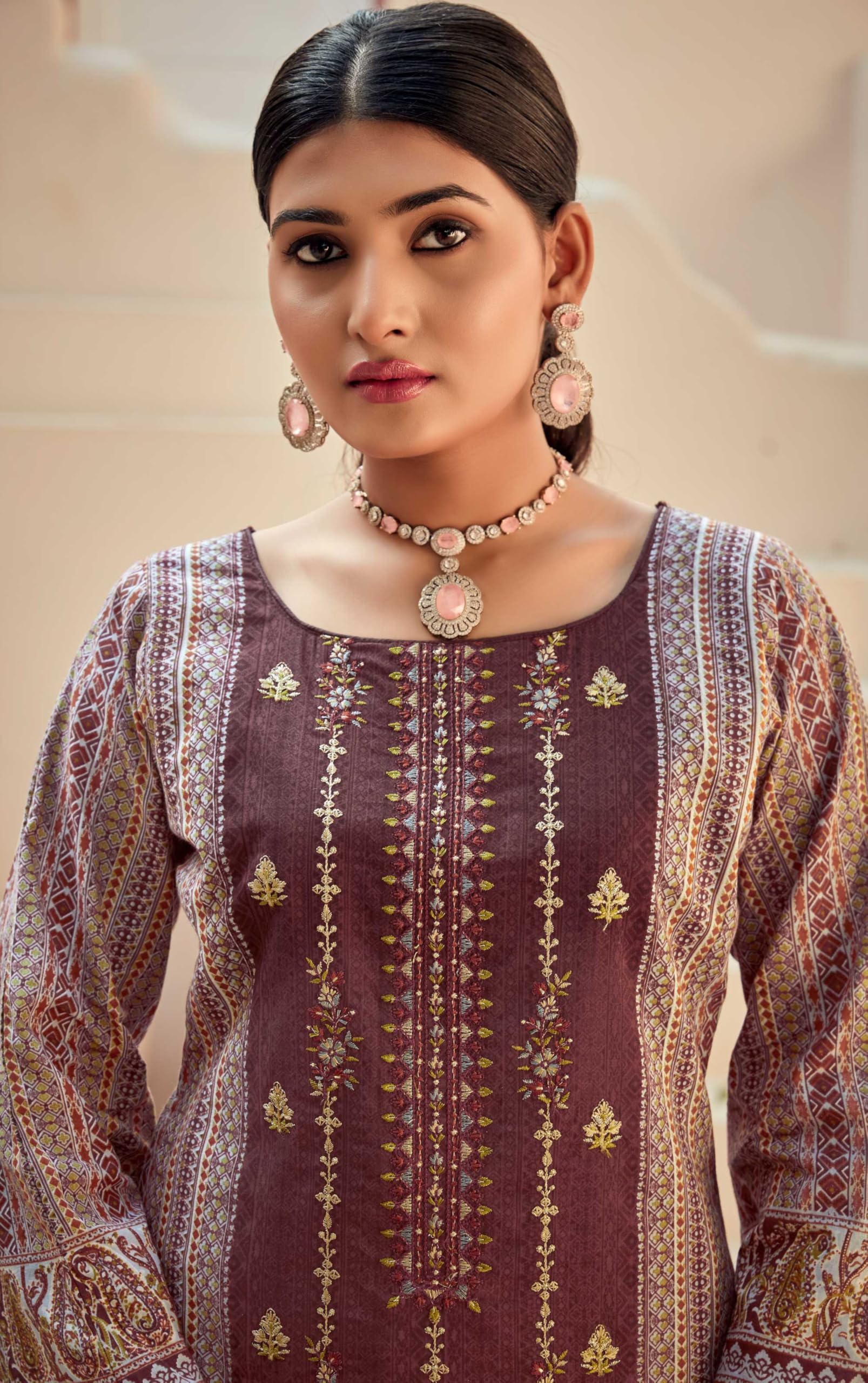 DRAVINAM Trends Women's Unstitched Salwar Suit Dress Material - Cotton Digital Printed Organza Embroidered Kameez II Unstitch Bottoms II Cotton Dupatta