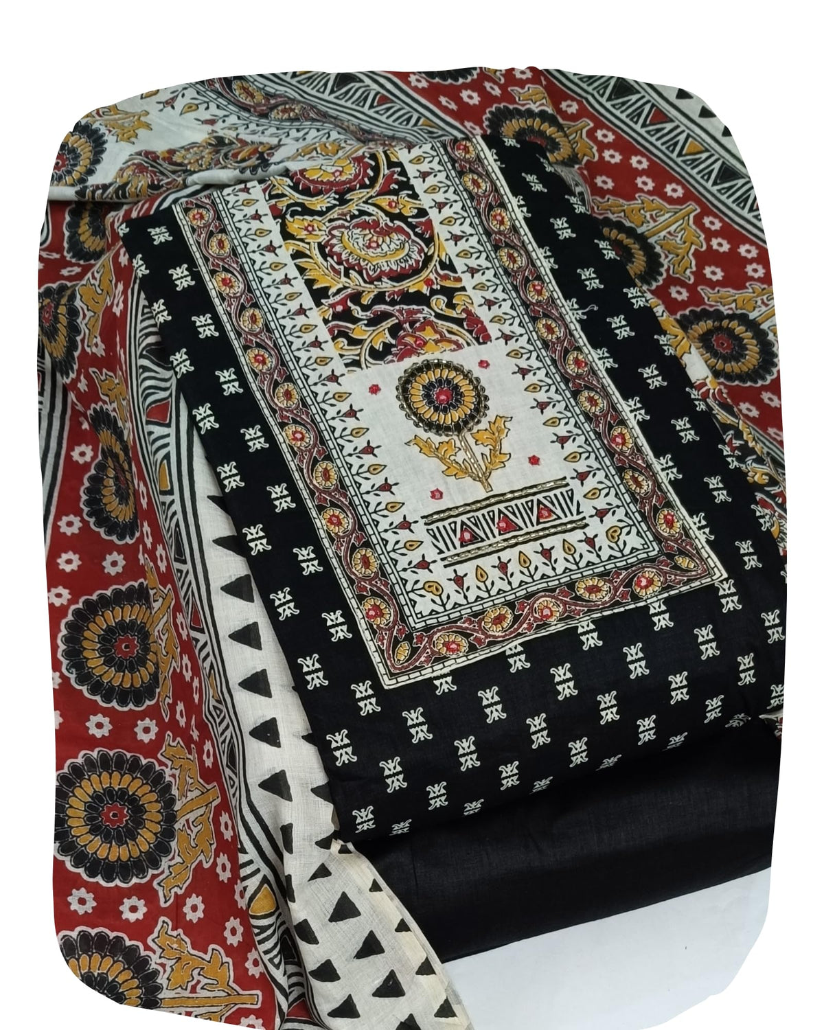 DRAVINAM Trends Women's Cambric Cotton Dress Material | Unstitch Kalamkari Printed Suit Set with Cotton Dupatta