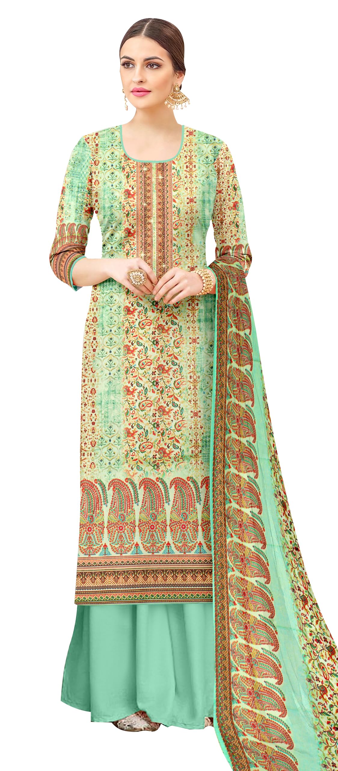 DRAVINAM Trends Pure Pashmina Siroski Work Digital Printed Unstitched Salwar Suit Material with Pashmina Printed Dupatta