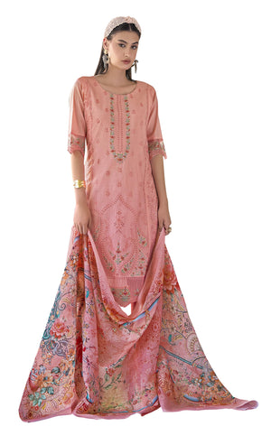 DRAVINAM Trends Women's Unstitched Lawn Cotton Karachi Embroidered Suit Material - Lawn Cotton Heavy Karachi Embroidered Shirt with Heavy Daman Work II Cotton Bottoms II Cotton Digital Printed Dupatta