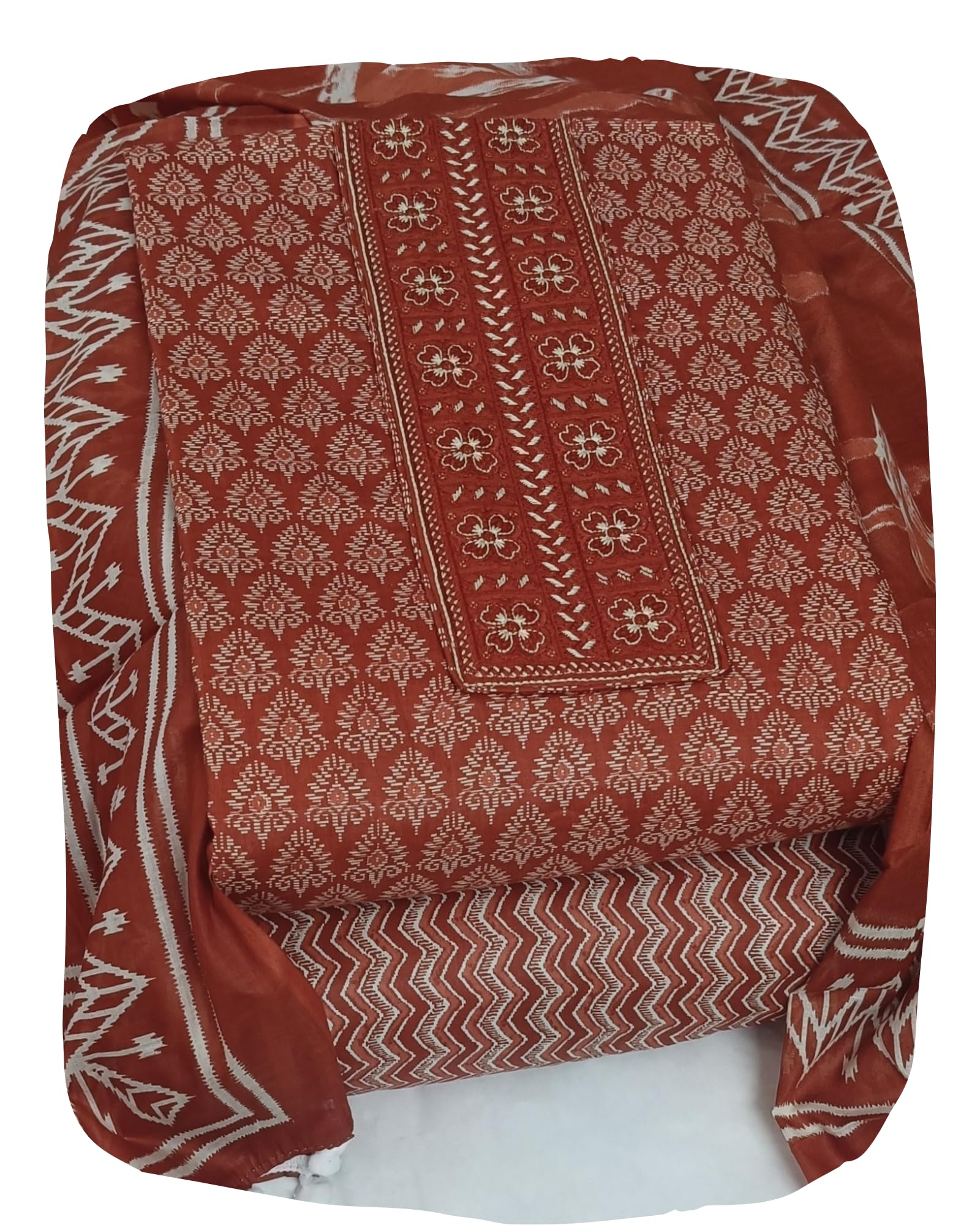 DRAVINAM Trends Women's Premium Cotton Jaipuri Printed Embroidered and Hand Work Unstitched Salwar Suit Dress Material with Mulmul Cotton Dupatta