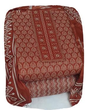 DRAVINAM Trends Women's Premium Cotton Jaipuri Printed Embroidered and Hand Work Unstitched Salwar Suit Dress Material with Mulmul Cotton Dupatta