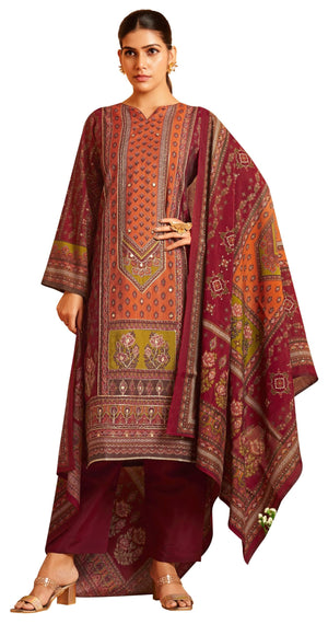 DRAVINAM Trends Women's Unstitched Maslin Suit Material - Embroidered Digital Printed Foil Masline Top II Masline Bottoms II Maslin Digital Dupatta