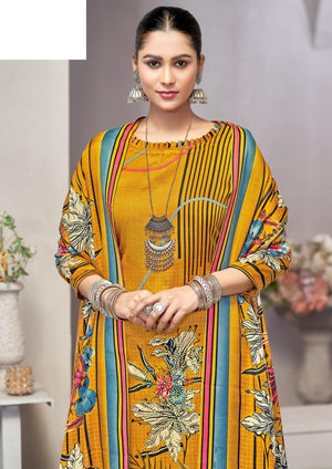 DRAVINAM Trends Women's Winter Wear Kashmiri Kani Printed Warm Salwar Kameez Dress Material with Twill Pashmina Printed Shawl Dupatta