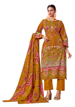 DRAVINAM Trends Cotton Pakistani Embroidered Suit Dress Material with Unstitched Bottoms and Cotton Dupatta