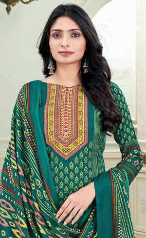 DRAVINAM Trends Women's Unstitched Kaani Print Pashmina Winter wear Dress Material Fabric for Salwar Suit with printed pashmina Kashmiri shawl dupatta (Green)