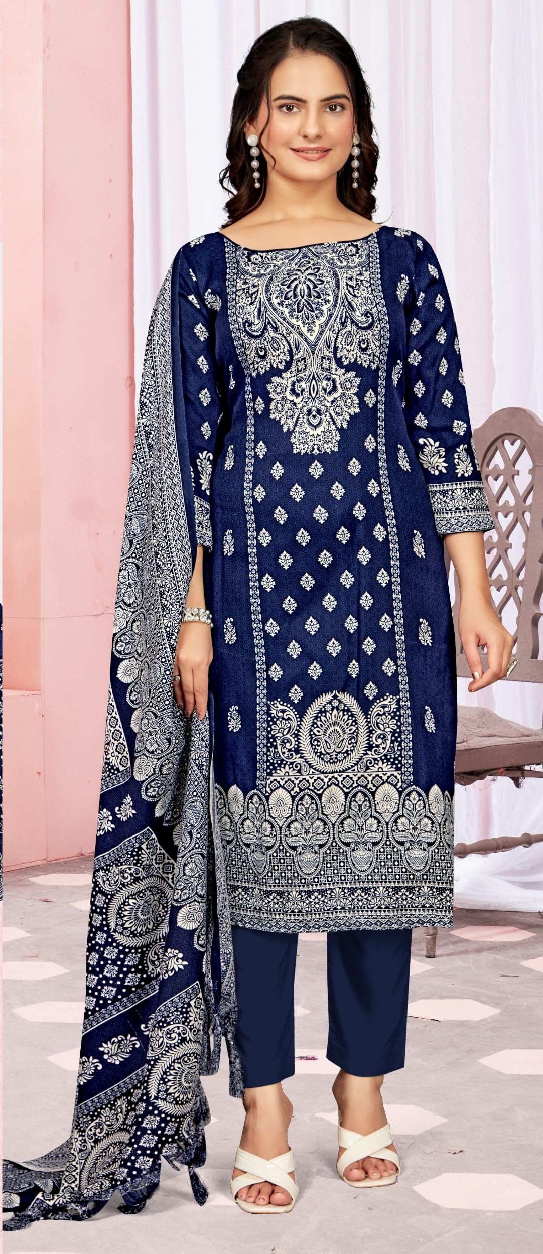 DRAVINAM Trends Women's Unstitched Winter Wear Digital Printed Heavy Woolen Pashmina Salwar Suit Dress Material with Printed Shawl Dupatta