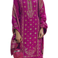 DRAVINAM Trends Women's Pure Banarasi Silk Unstitched Embroidered Sharara Style salwar Suit Dress Material with Heavy Pure Banarasi Jacquard Silk Dupatta (Free size_Magenta)