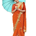 DRAVINAM Trends Women's Soft Weightless Floral Printed Pure Georgette Saree with Jama Border and Blouse Piece (RT_WLF_14, Orange)