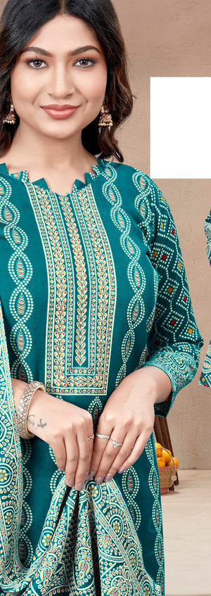 DRAVINAM Trends Heavy Pashmina Spun Digital Style Kani Kashmiri Printed Unstitched Salwar Suit for Women with Siroski Work and Printed Pashmina Shawl Dupatta