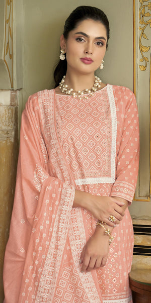 DRAVINAM Trends Unstitched Women Suit Material – Handwork and Lacework Cambric Cotton Printed Top, Cotton Bottoms and Cotton Mal Mal Printed Dupatta